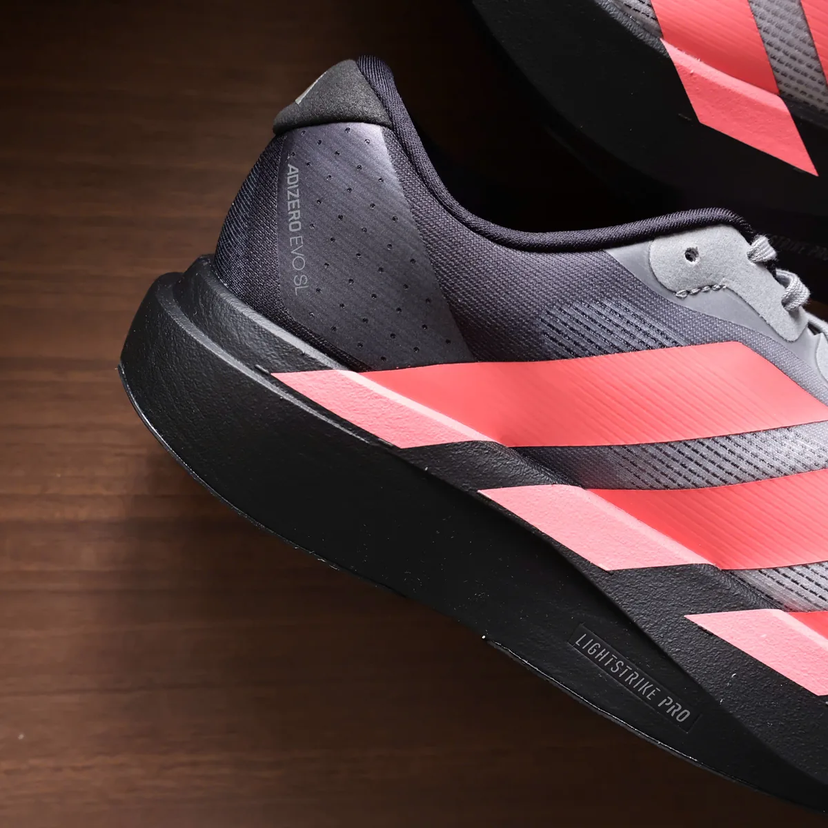 Adidas Adizero EVO SL Running Shoes Grey Solar Red Colorway