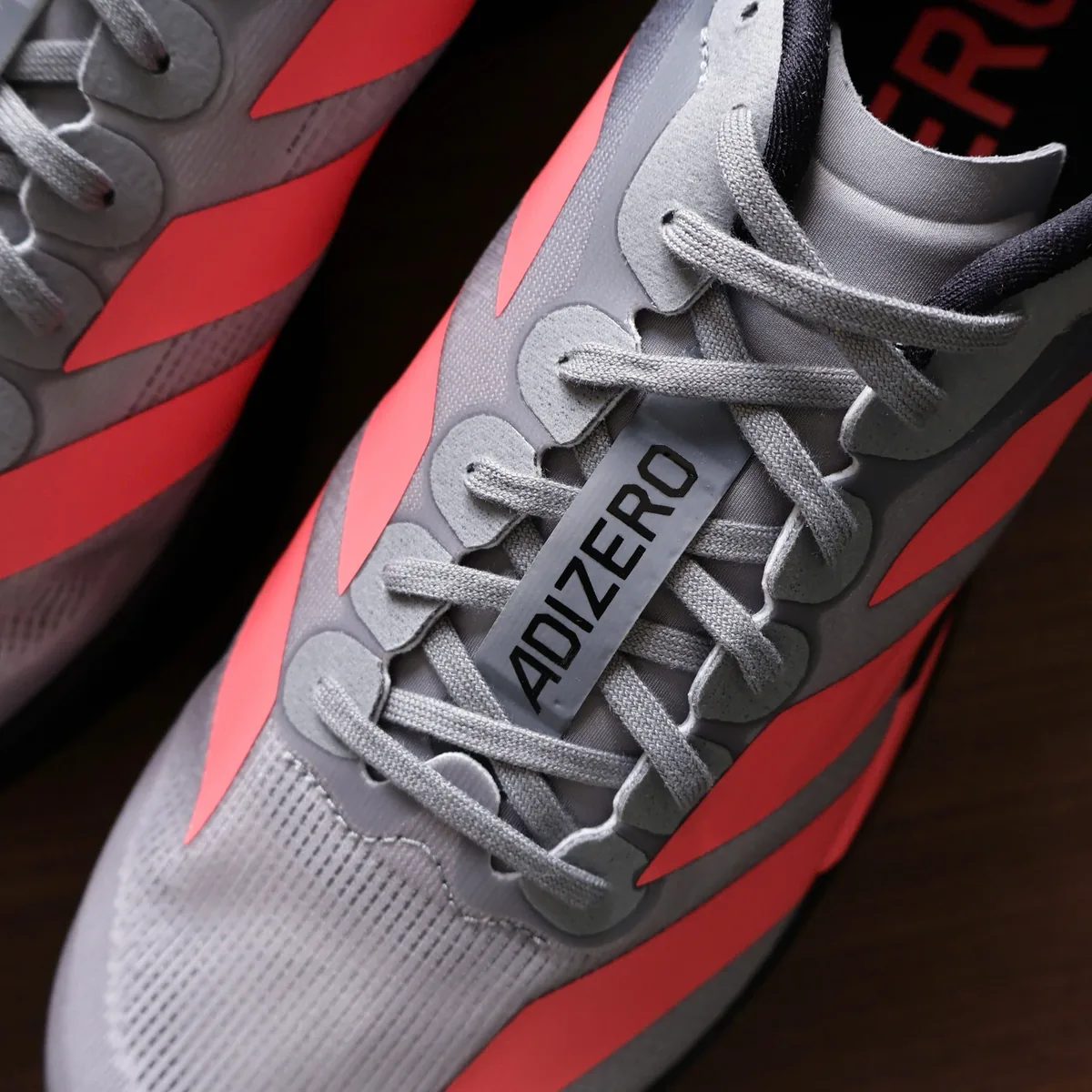 Adidas Adizero EVO SL Running Shoes Grey Solar Red Colorway