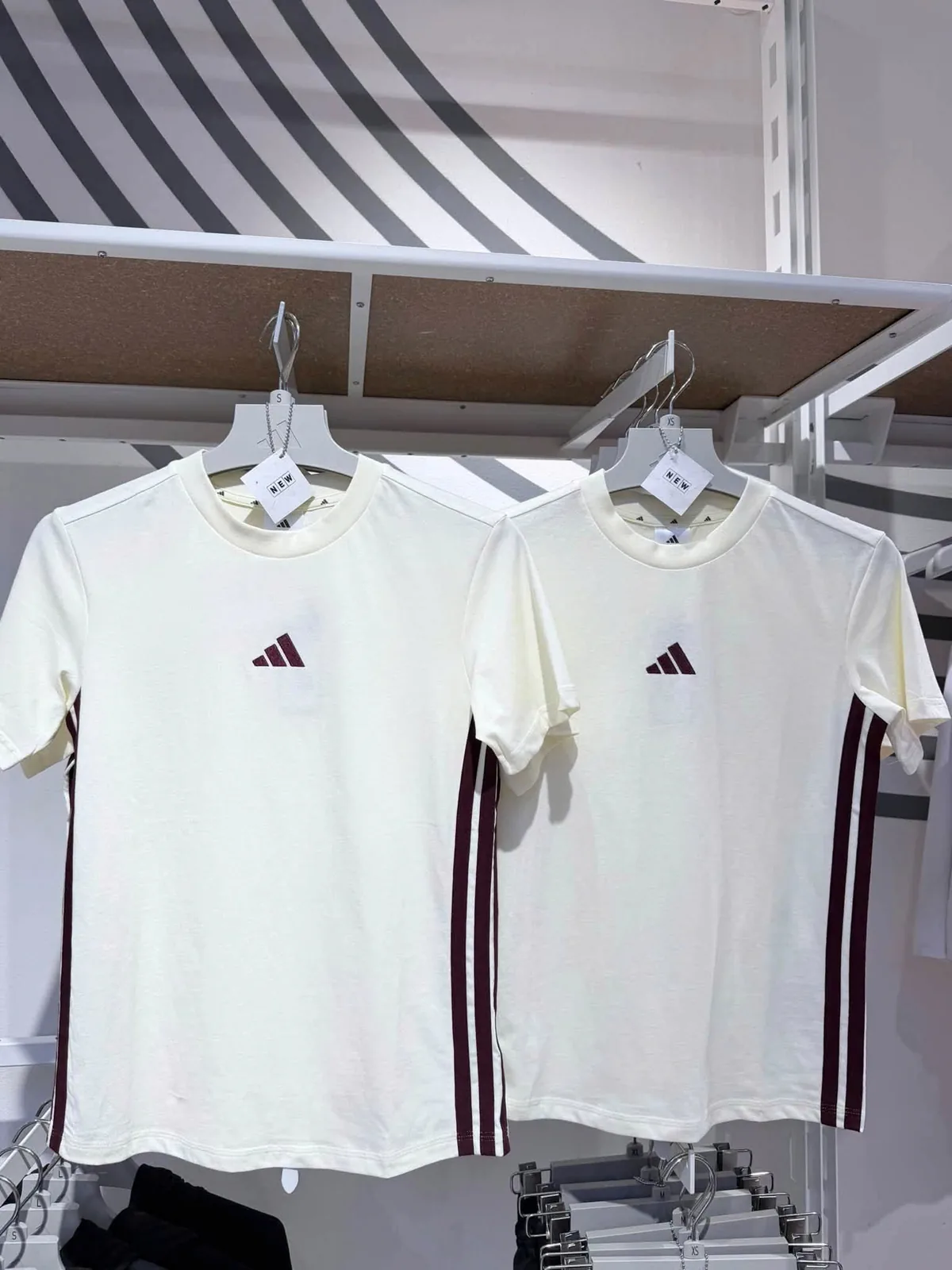 Adidas Essentials 3-Stripes Cotton Tee Ivory/ Maroon Colorway