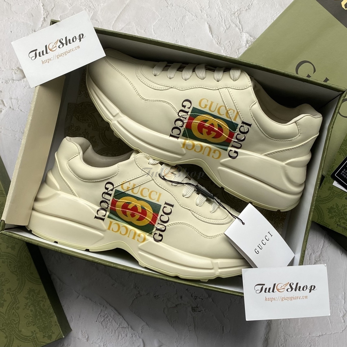 Giày Gucci Rhyton Logo Leather