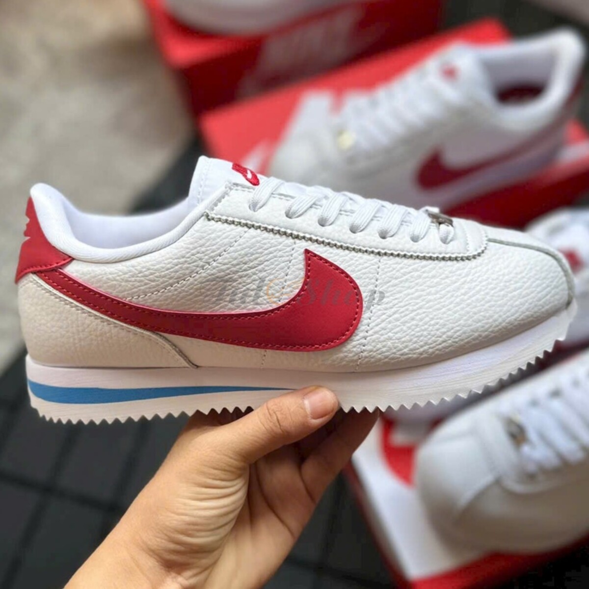 Nike Cortez Leather White Red Blue