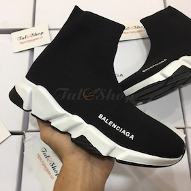 Balenciaga Speed Trainer Đen Trắng Đế Đen