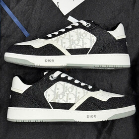 Dior B27 Low-Top Oblique Galaxy White Leather & Black Denim